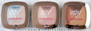 loreal perfect match highlighter tragebilder swatches review strobing highlighting and blush